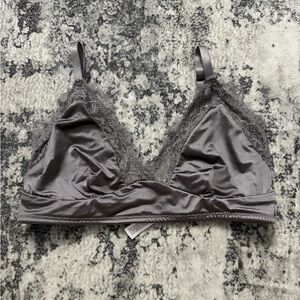 Auden Satin Lace Triangle Bralette in Gray